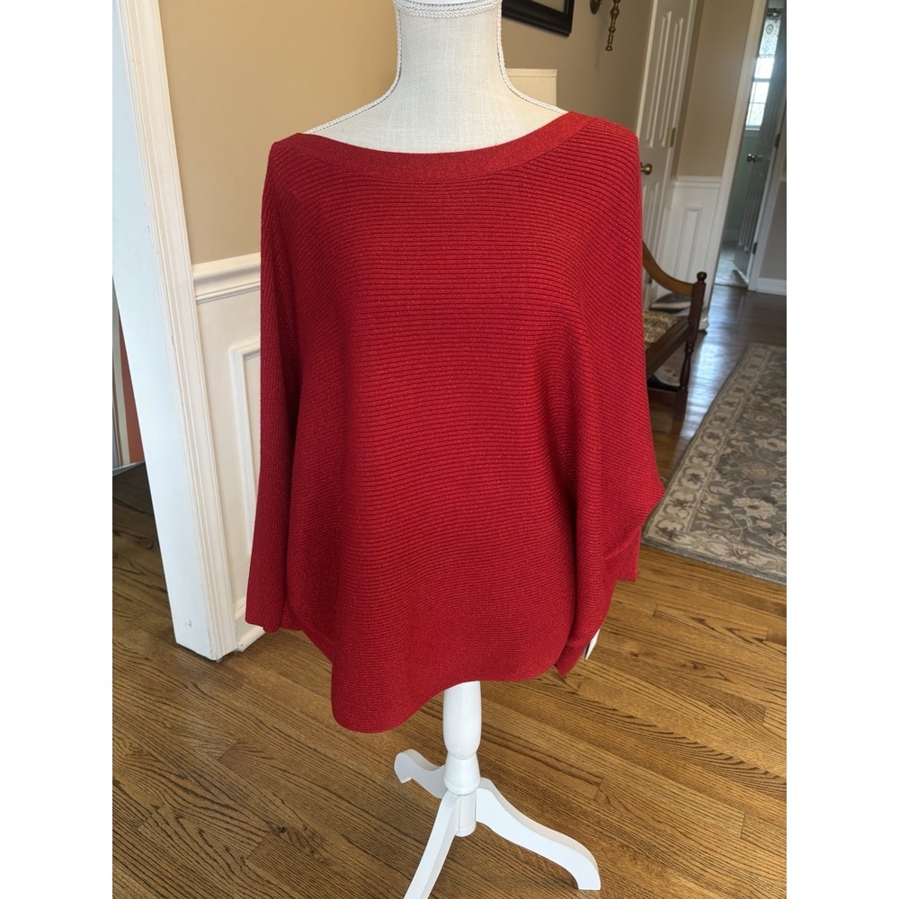 I.N Studios Red Ribbed Boat Neck‎ Red Sparkle Sweater New Sz 3x Batwing Sleeves